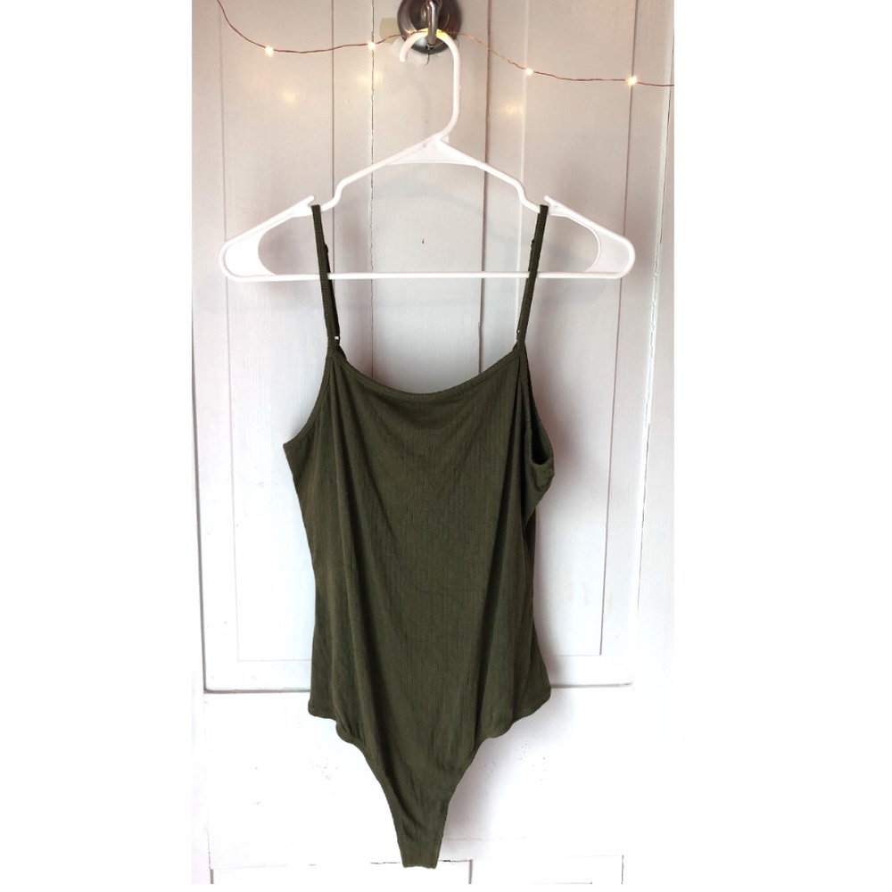 Olive Green Tank-Top Bodysuit with Low Back